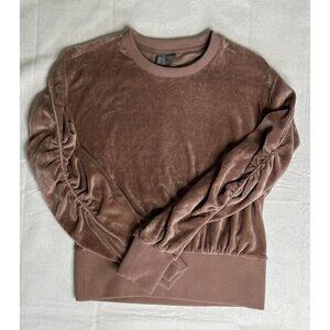 Sweaty Betty Velour Pullover Size 4 Rose Ruched Sleeves Sweatshirt